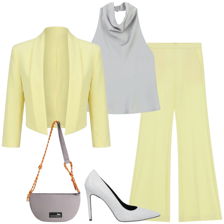 Outfit donna - Total look #2400127. Stile Chic per Cerimonia. Abbinamento con décolleté, borse a tracolla, top, pantaloni, bolero.