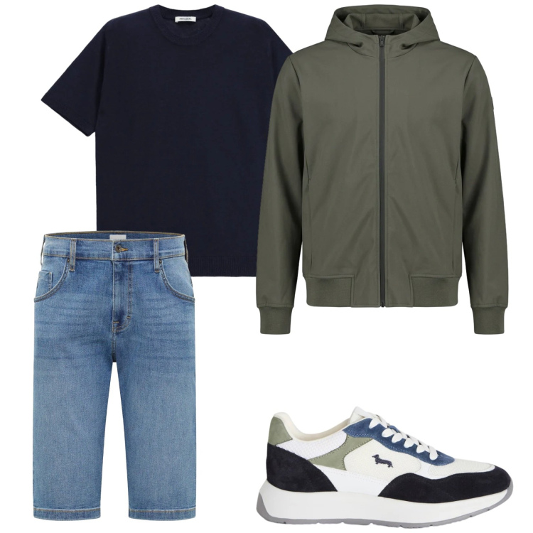 Outfit uomo - Total look #2400148. Stile Casual per Tutti i giorni. Abbinamento con bermuda, t-shirt, sneakers, giacche.