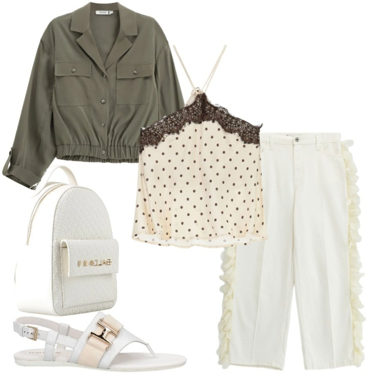 Outfit donna - Total look #2400166. Stile Casual chic per Tutti i giorni. Abbinamento con zaini, infradito, pantaloni, camicie, top.