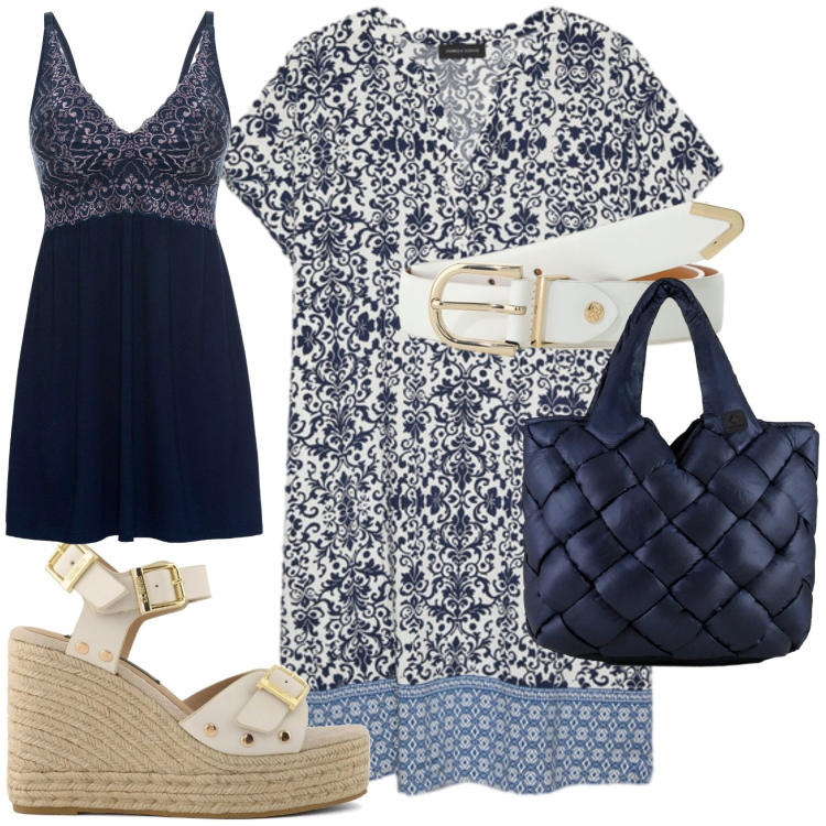Outfit donna - Silhouette fluide e leggere. Stile Glamour per Tutti i giorni. Abbinamento con vestaglie, cinture, vestiti corti, borse tote, zeppe.