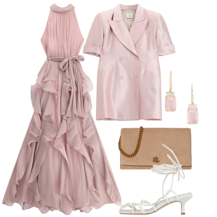 Outfit donna - Finishing Touch. Stile Glamour per Cerimonia. Abbinamento con sandali col tacco, vestiti lunghi, vestiti corti, orecchini, borse a tracolla.