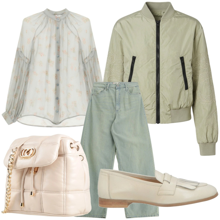 Outfit donna - Zaino con catena. Stile Casual per Tutti i giorni. Abbinamento con valigie, mocassini, jeans, camicie, bomber.