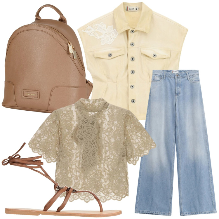 Outfit donna - Pizzo evergreen. Stile Casual per Scuola/Università. Abbinamento con zaini, ciabatte, jeans, blazer, top.