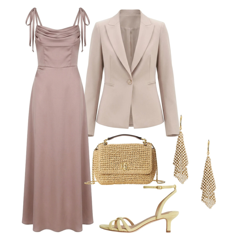Outfit donna - L\'Invitata perfetta sei tu - Cerimonie R. Stile Chic per Cerimonia. Abbinamento con vestiti lunghi, blazer, borse a spalla, orecchini, sandali col tacco.