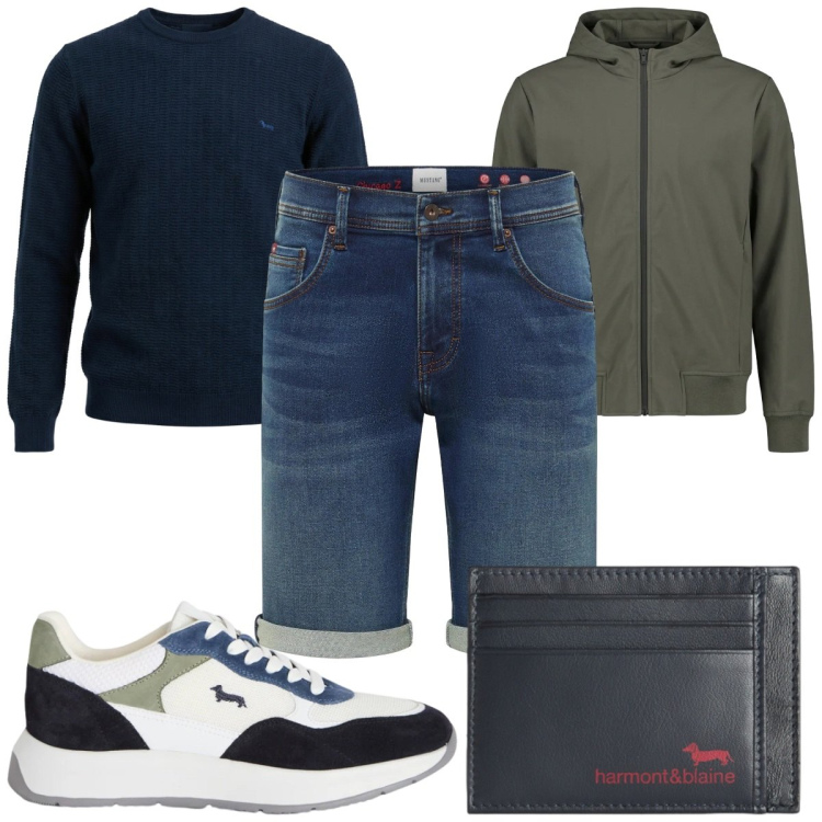 Outfit uomo - Total look #2400305. Stile Trendy per Tutti i giorni. Abbinamento con bermuda, sneakers, portafogli, pullovers, giacche.