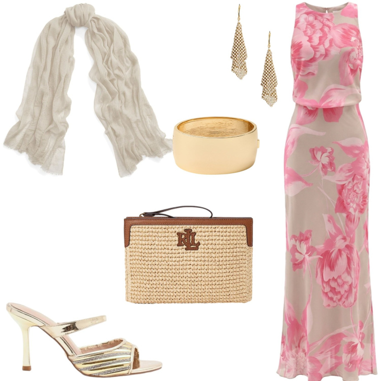 Outfit donna - L\'abito da cerimonia Rinascimento. Stile Glamour per Cerimonia. Abbinamento con sciarpe, sabot, vestiti lunghi, orecchini, braccialetti, pochette.