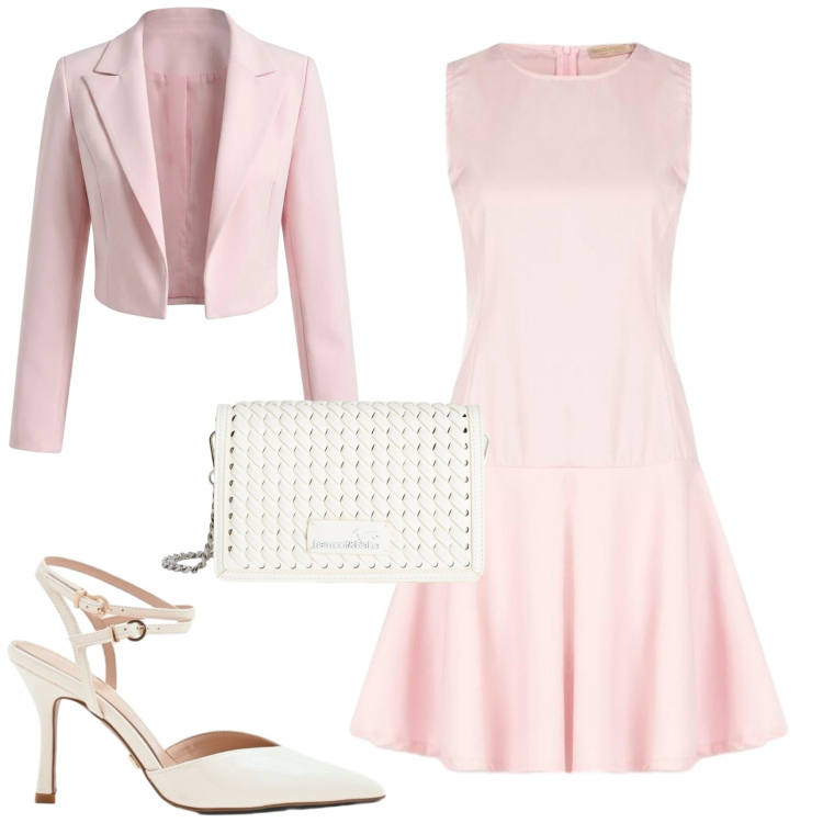 Outfit donna - Total look #2400387. Stile Chic per Cerimonia. Abbinamento con borse a tracolla, vestiti corti, décolleté, bolero.