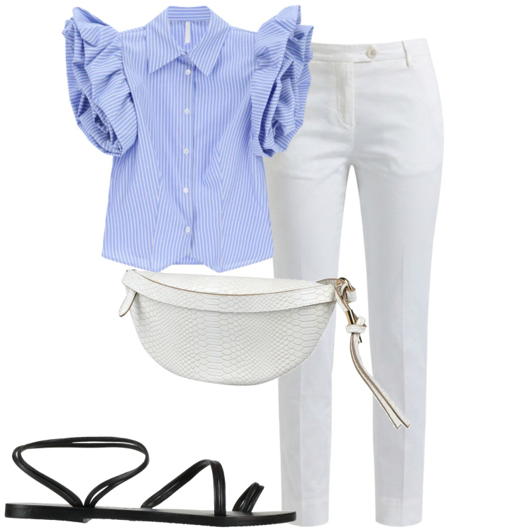 Outfit donna - Total look #2400388. Stile Basic per Tutti i giorni. Abbinamento con marsupi, ciabatte, pantaloni, camicie a manica corta.