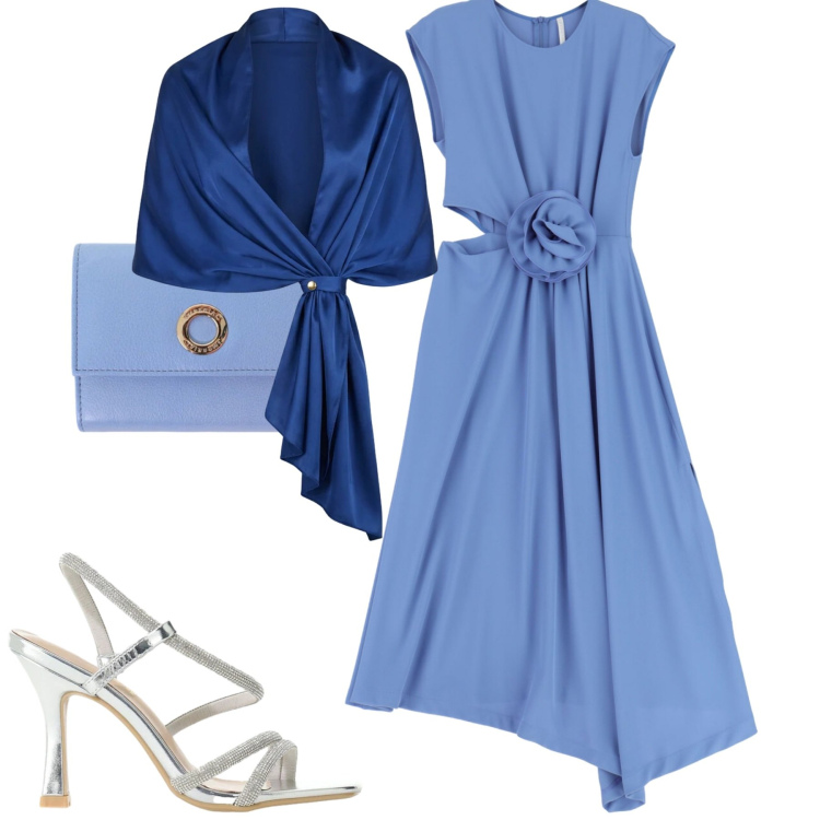 Outfit donna - Cerimonia. Stile Chic per Cerimonia. Abbinamento con vestiti midi/longuette, portafogli, sandali col tacco, stole.