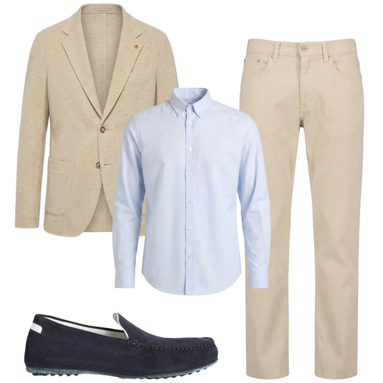 Outfit uomo - Maggio. Stile Business/Elegante per Tutti i giorni. Abbinamento con scarpe stringate, camicie, pantaloni, giacche.