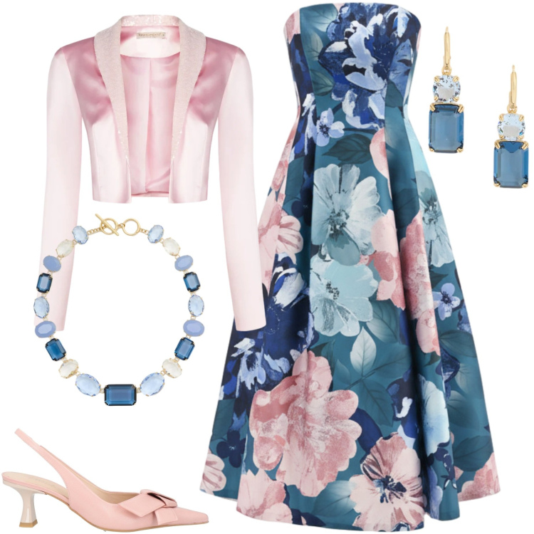 Outfit donna - L\' invitata perfetta. Stile Chic per Cerimonia. Abbinamento con décolleté, bolero, vestiti midi/longuette, orecchini, collane.