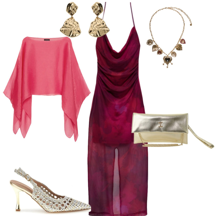 Outfit donna - Glamour cerimonia evento serata. Stile Glamour per Cerimonia. Abbinamento con vestiti lunghi, borse a tracolla, orecchini, blazer, collane, décolleté.