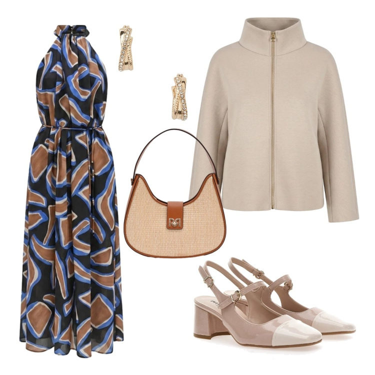 Outfit donna - Invitata elegante. Stile Bon Ton per Cerimonia. Abbinamento con borse a spalla, caban, vestiti lunghi, orecchini, décolleté.