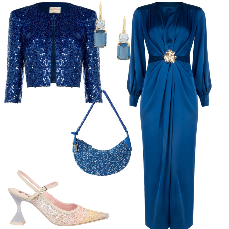 Outfit donna - Glamour cerimonia evento serata. Stile Glamour per Cerimonia. Abbinamento con décolleté, bolero, vestiti lunghi, borse a spalla, orecchini.