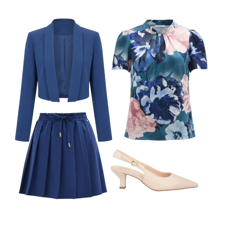 Outfit donna - Invitata che brilla per femminilità. Stile Trendy per Cerimonia. Abbinamento con décolleté, bluse, bolero, minigonne.