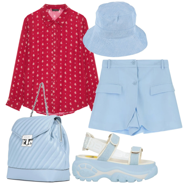 Outfit donna - Total look #2400414. Stile Casual per Tutti i giorni. Abbinamento con zaini, sandali col tacco, cappelli, shorts, camicie.