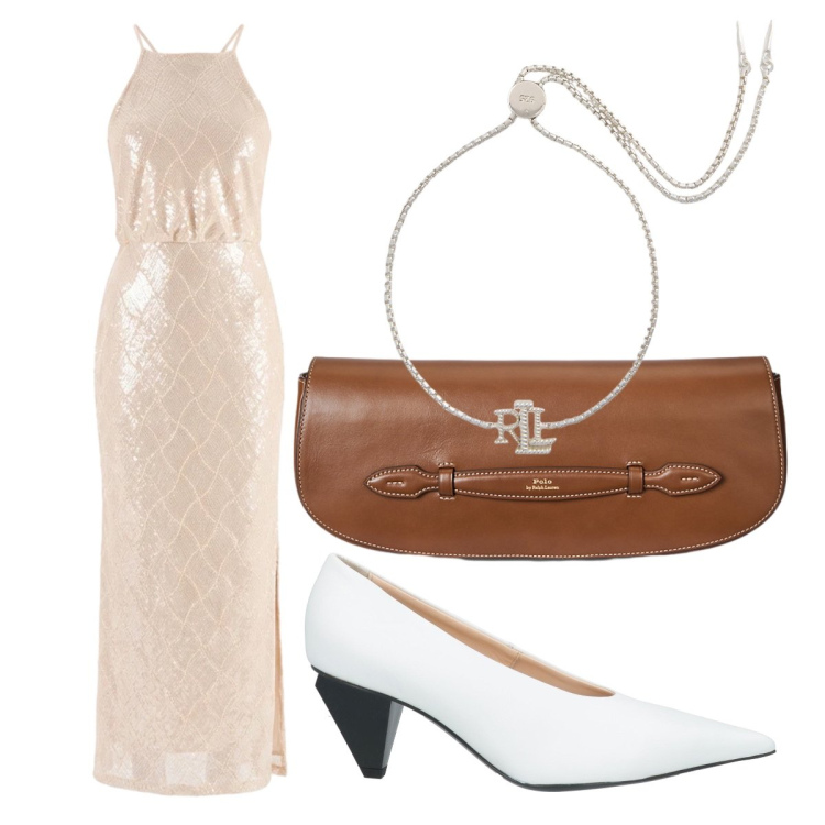 Outfit donna - Invitata raffinata. Stile Chic per Cerimonia. Abbinamento con décolleté, vestiti lunghi, braccialetti, clutch.