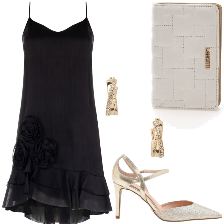 Outfit donna - Impeccabile e super chic. Stile Chic per Cerimonia. Abbinamento con décolleté, vestiti corti, orecchini, portafogli.