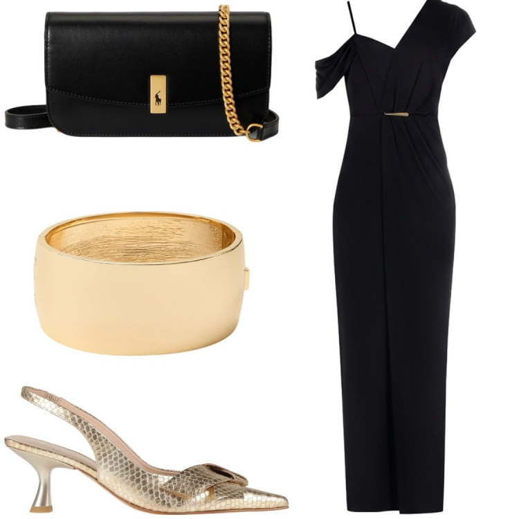 Outfit donna - Scollature diverse. Stile Bon Ton per Cerimonia. Abbinamento con décolleté, vestiti lunghi, clutch, braccialetti.