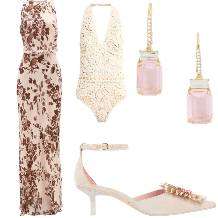 Outfit donna - Cerimonia. Stile Bon Ton per Cerimonia. Abbinamento con body, décolleté, vestiti lunghi, orecchini.