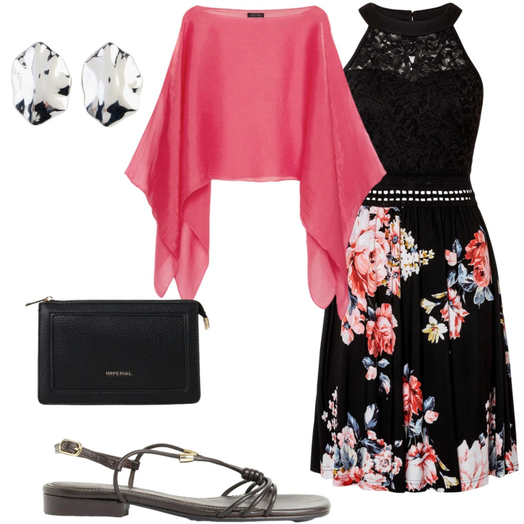 Outfit donna - Serate primaverili. Stile Romantica per Serata fuori. Abbinamento con vestiti midi/longuette, sandali, orecchini, borse a tracolla, blazer.