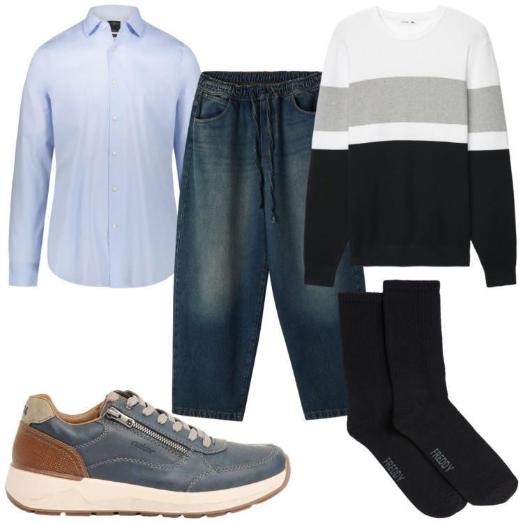 Outfit uomo - Total look #2400430. Stile Casual per Tutti i giorni. Abbinamento con sneakers, maglieria, jeans, calzini, camicie.
