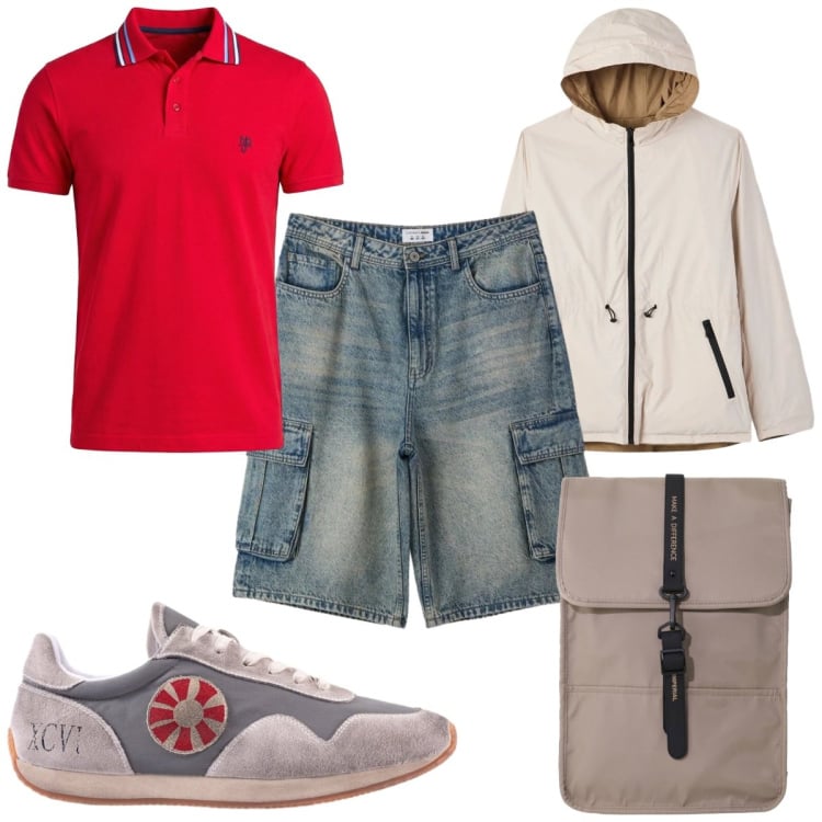 Outfit uomo - Total look #2400431. Stile Casual per Tutti i giorni. Abbinamento con pantaloni corti, giacche, borse sportive, polo, sneakers.