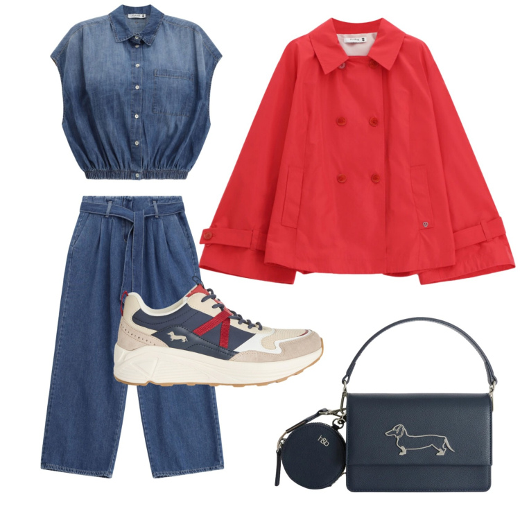 Outfit donna - Gita in città. Stile Casual per Tutti i giorni. Abbinamento con sneakers, borse a tracolla, jeans, giacche, camicie.