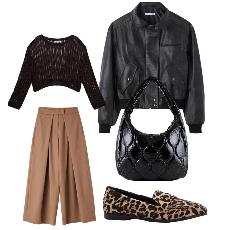 Outfit donna - Il mocassino leopardato. Stile Casual per Tutti i giorni. Abbinamento con mocassini, maglieria, giacche, pantaloni, borse tote.