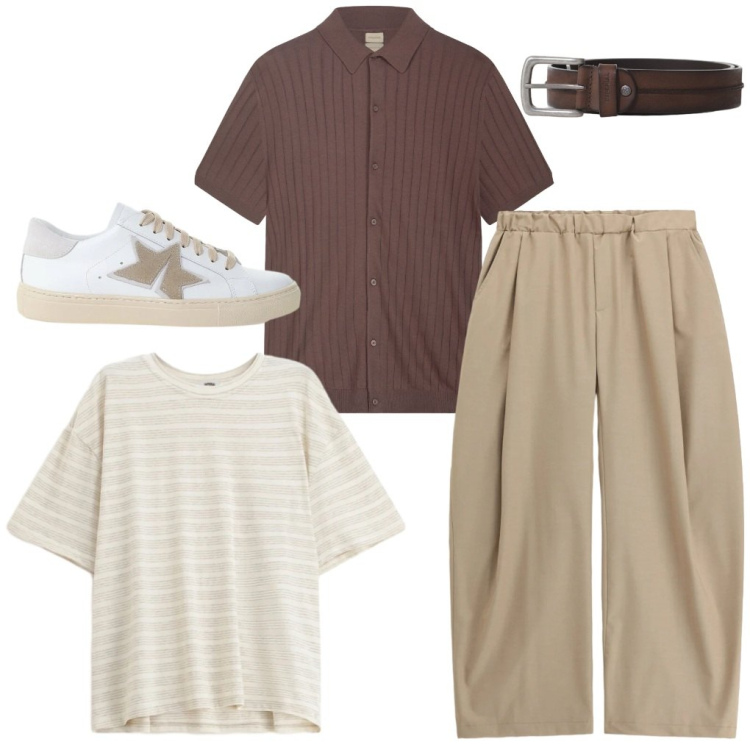Outfit uomo - 100. Cento passi. Stile Urban per Tutti i giorni. Abbinamento con pantaloni, t-shirt, cinture, sneakers, polo.