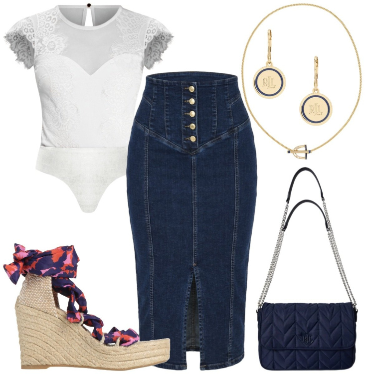 Outfit donna - Prima comunione. Stile Casual chic per Cerimonia. Abbinamento con espadrillas, top, gonne longuette, ciondoli, orecchini, borse a tracolla.
