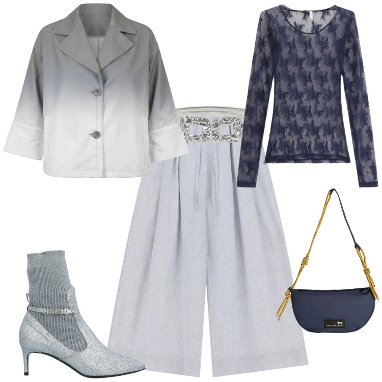 Outfit donna - Chic serata evento. Stile Chic per Serata fuori. Abbinamento con stivaletti, borse a tracolla, pantaloni a palazzo, bluse, cinture, cappotti.