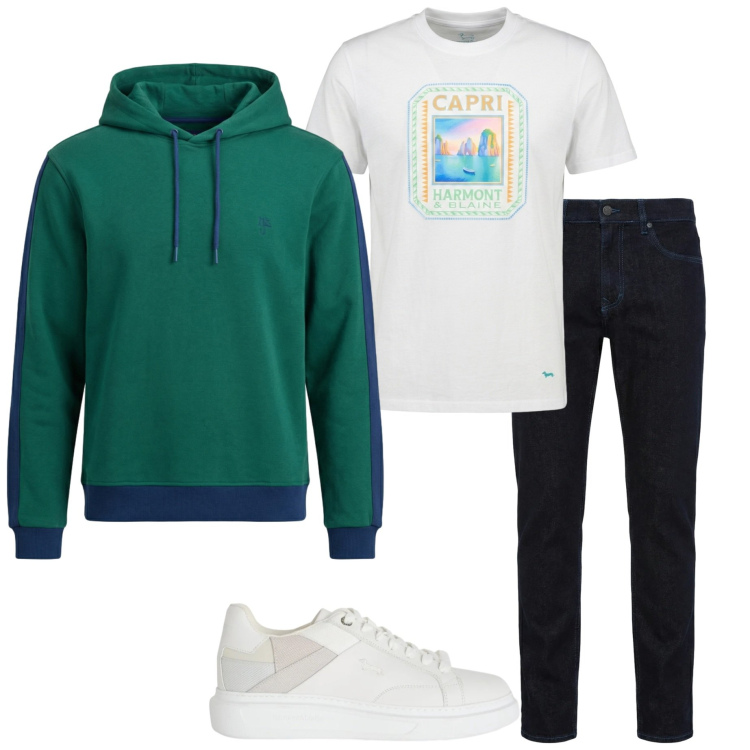 Outfit uomo - Casual tutti i giorni. Stile Casual per Tutti i giorni. Abbinamento con jeans, sneakers, felpe con cappuccio, t-shirt.