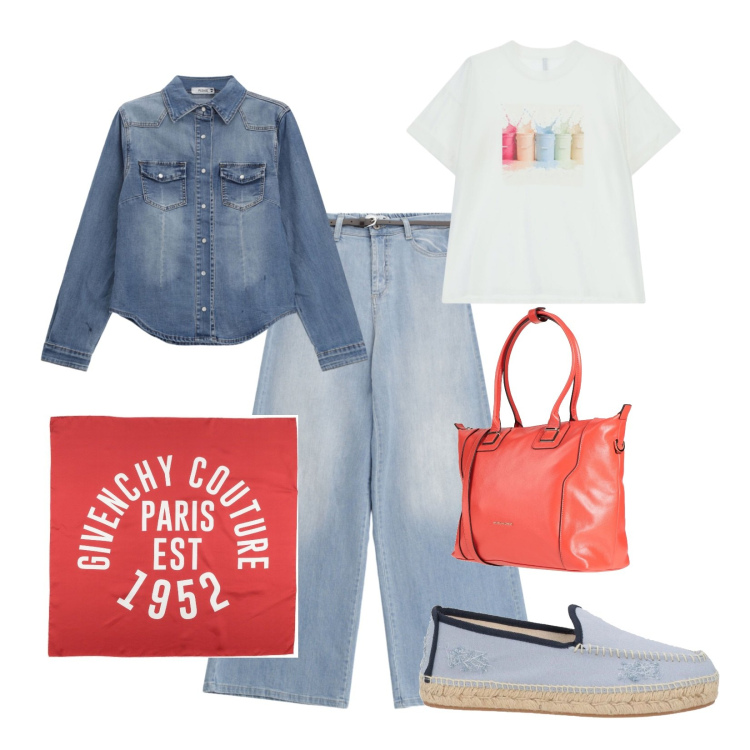 Outfit donna - Foulard leggero e versatile. Stile Urban per Scuola/Università. Abbinamento con sciarpe, zaini, espadrillas, jeans, camicie, t-shirt.