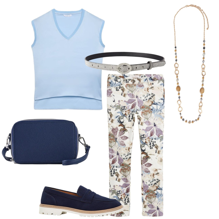 Outfit donna - Total look #2400495. Stile Basic per Tutti i giorni. Abbinamento con mocassini, borse a tracolla, pantaloni, cinture, top, collane.