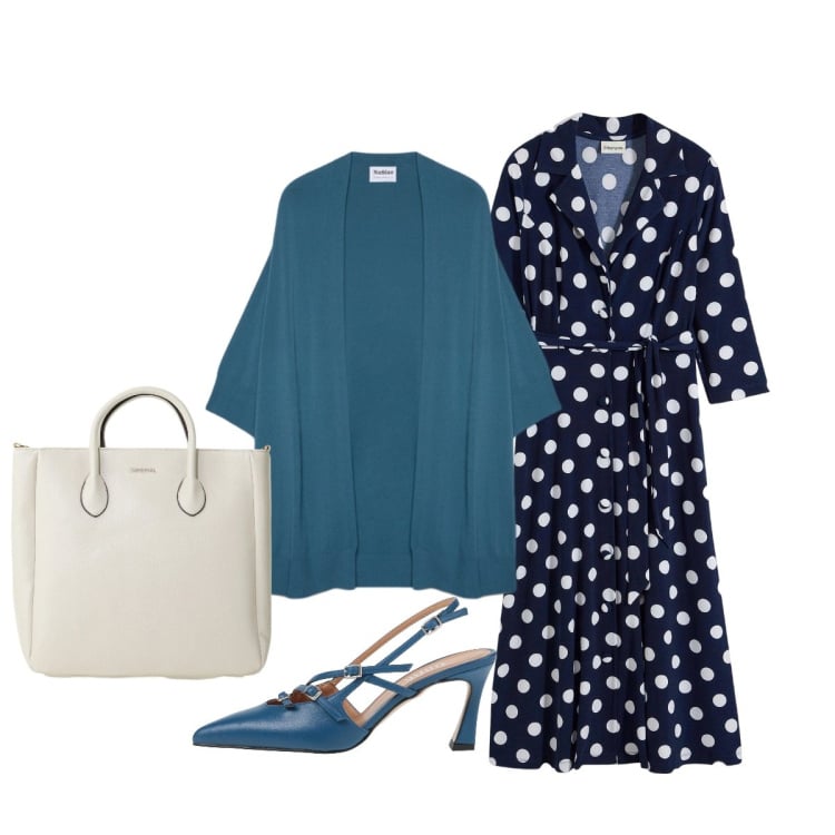 Outfit donna - Lo chemisier a pois. Stile Chic per Tutti i giorni. Abbinamento con décolleté, vestiti chemisier, borse a tracolla, cardigans.