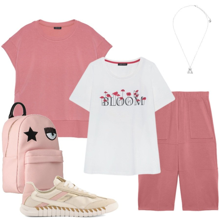Outfit donna - Total look #2400525. Stile Sporty chic per Tutti i giorni. Abbinamento con zaini, felpe, pantaloni, t-shirt, ciondoli, sneakers.
