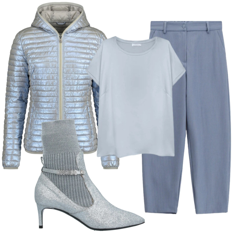 Outfit donna - Total look #2400531. Stile Trendy per Ufficio. Abbinamento con stivaletti, pantaloni, t-shirt, piumini.