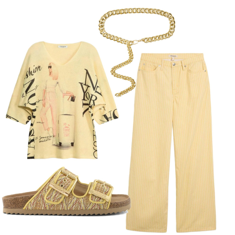 Outfit donna - Total look #2400543. Stile Casual chic per Ufficio. Abbinamento con maglieria, pantaloni, cinture, sandali.