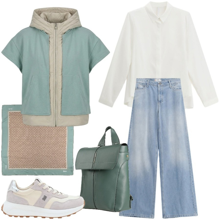 Outfit donna - A lezione. Stile Casual chic per Scuola/Università. Abbinamento con sciarpe, zaini, jeans, camicie, sneakers, piumini.