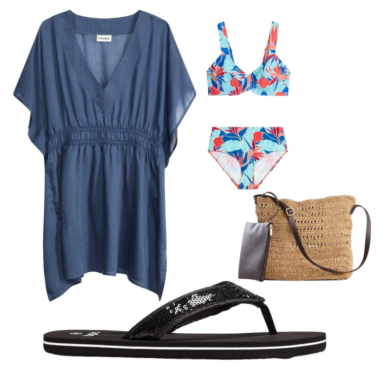 Outfit donna - Look disinvolto bonprix. Stile Sporty chic per Mare. Abbinamento con infradito, borse a tracolla, bikini, vestiti da spiaggia.