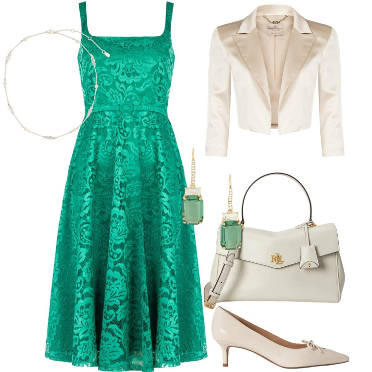 Outfit donna - L\'invitata perfetta sei tu. Stile Bon Ton per Cerimonia. Abbinamento con bolero, vestiti midi/longuette, décolleté, collane, orecchini, borse a mano.