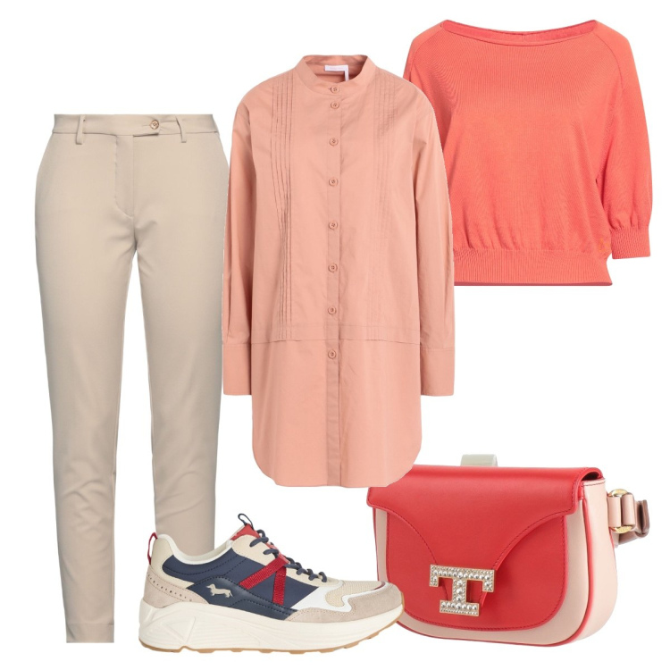 Outfit donna - Maggio. Stile Glamour per Tutti i giorni. Abbinamento con pantaloni, marsupi, pullovers, camicie, sneakers.