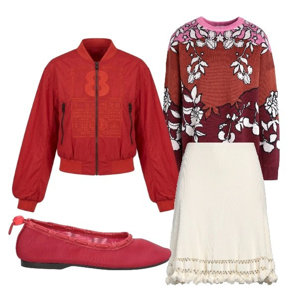 Outfit donna - Ballerine eleganti. Stile Romantica per Ufficio. Abbinamento con minigonne, pullovers, ballerine, bomber.