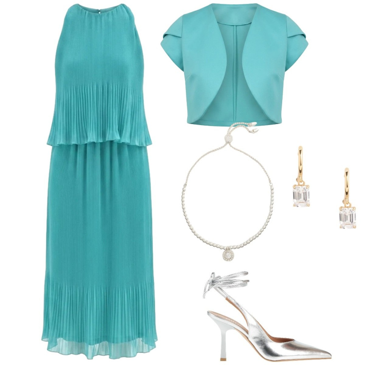 Outfit donna - L\'invitata perfetta sei tu. Stile Romantica per Cerimonia. Abbinamento con décolleté, bolero, vestiti midi/longuette, braccialetti, orecchini.