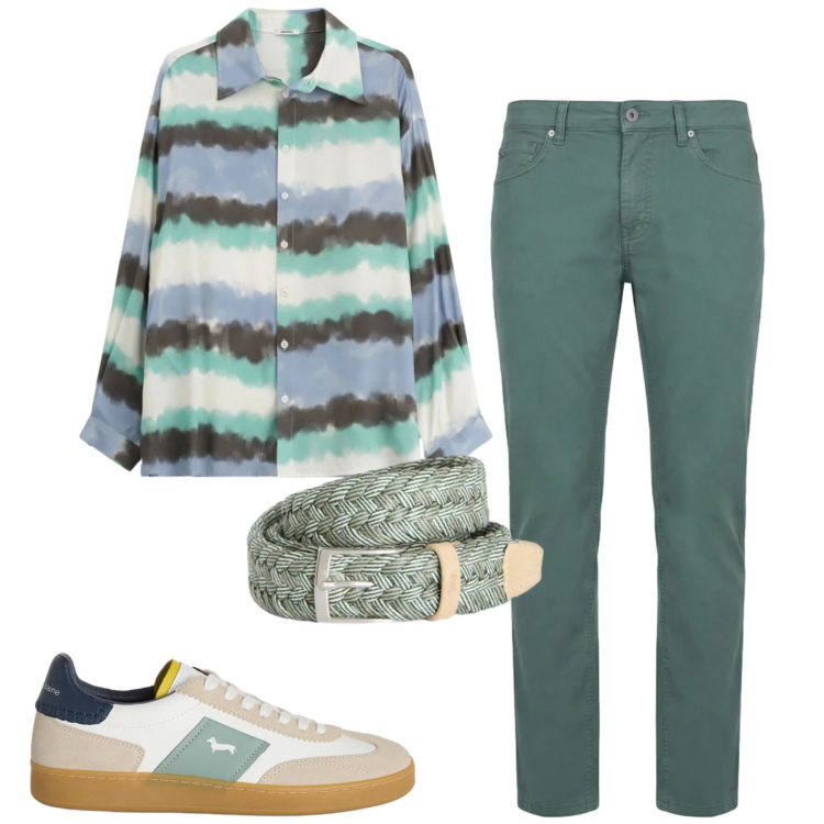 Outfit uomo - Maggio. Stile Casual per Tutti i giorni. Abbinamento con camicie, pantaloni, cinture, sneakers.