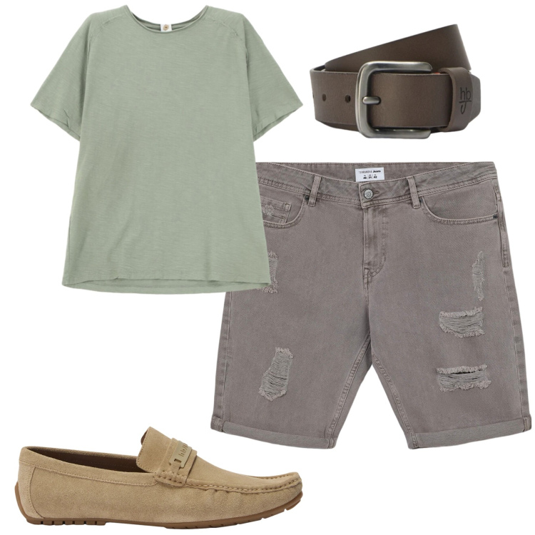 Outfit uomo - Total look #2400582. Stile Casual per Tutti i giorni. Abbinamento con bermuda, t-shirt, scarpe stringate, cinture.