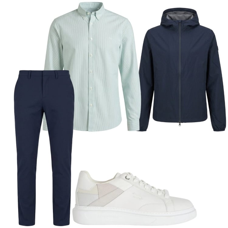 Outfit uomo - Giornate di lavoro tranquille#ufficio. Stile Business/Elegante per Ufficio. Abbinamento con sneakers, camicie, pantaloni chino, giacche.