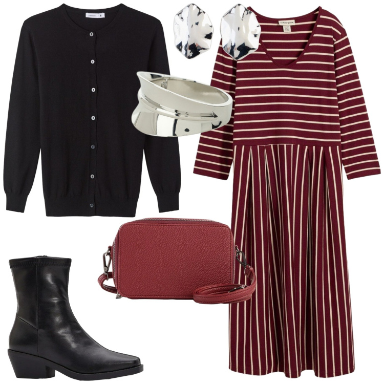 Outfit donna - Boho vibes. Stile Boho per Tutti i giorni. Abbinamento con stivaletti, borse a tracolla, vestiti midi/longuette, orecchini, cardigans, braccialetti.