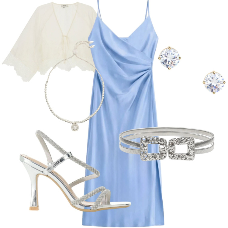 Outfit donna - Shiny and classy. Stile Chic per Cerimonia. Abbinamento con vestiti midi/longuette, sandali col tacco, cinture, bluse, braccialetti, orecchini.